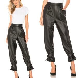 Revolve Lovers Friends Womens Pants Sz Small Black Zander Faux Leather Ankle Tie